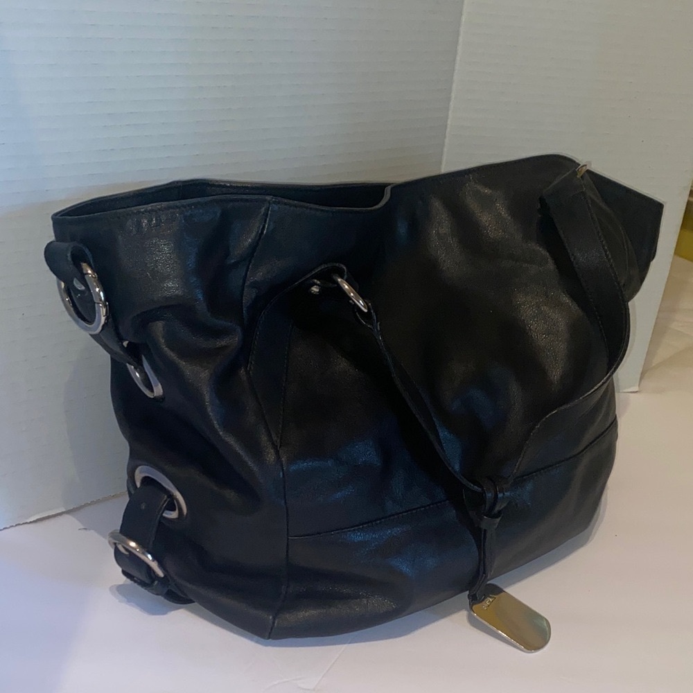 Furla Black Leather Shoulder Bag with Silver Accents